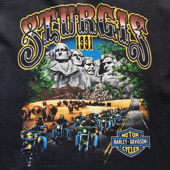 VTG 90s Harley Davidson Sturgis Tee XL Mount Rushmore Buffalo Single Stitch - Picture 1 of 14